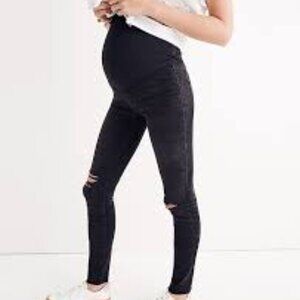 Madewell Maternity Over The Belly Black Distressed Skinny Raw Hem Denim 27 Jeans